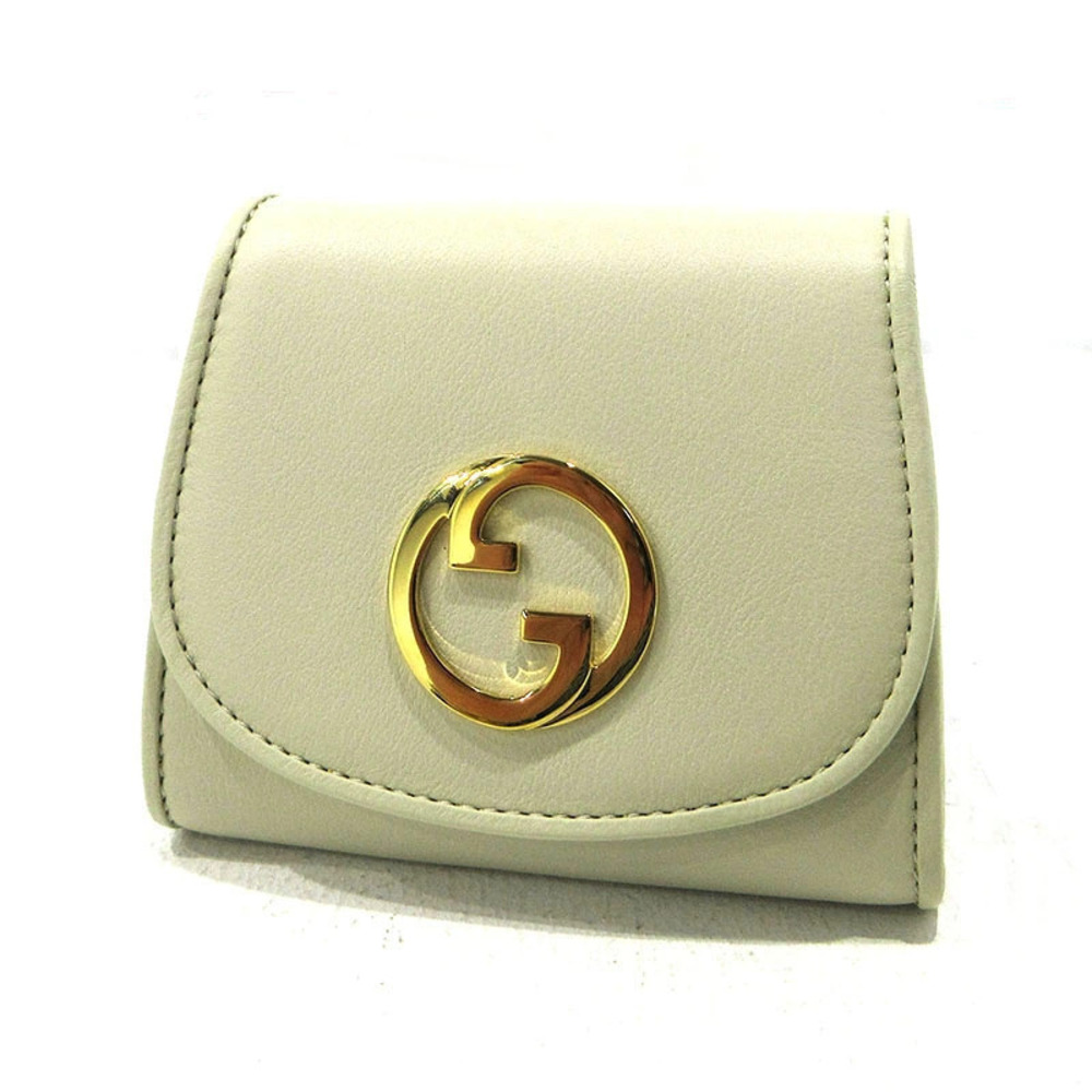 Gucci Interlocking G Chain Shoulder Wallet Bi fold Beige Cream